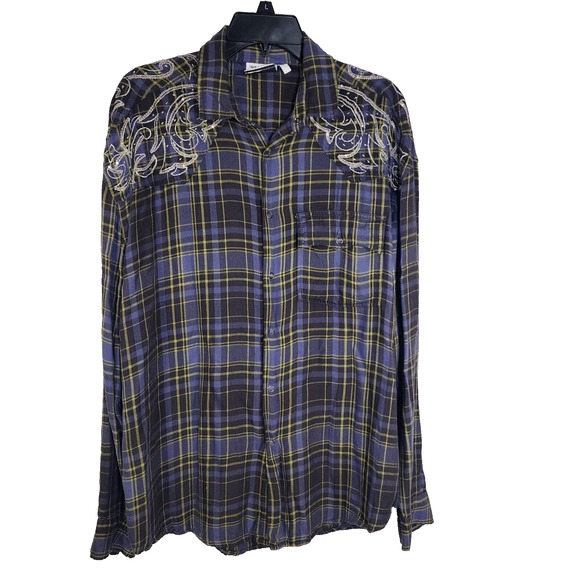 ASOS DESIGN Mens Shirt Medium 90s Western Plaid Sequins Embroidery Embellished - Picture 1 of 13
